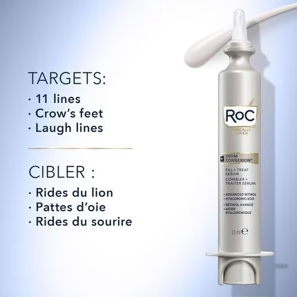 ROC Derm Correxion Serum Fill + Treat for Face, Neck, & Jawline Wrinkle Filler Advanced Retinol & Triple Hyaluronic Acid 15ml
