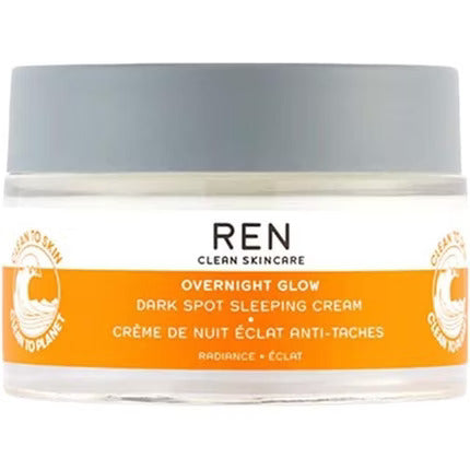 REN Clean Skincare Overnight Glow Dark Spot Sleeping Cream Reduce Hyperpigmentation Hydrating Brightening Facial Moisturiser Algae Complex with Glycogen 50ml